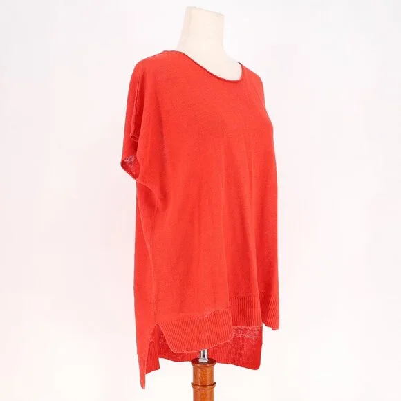 EILEEN FISHER Linen Short Sleeve Crewneck Top in Orange Red Size S - Picture 2 of 7